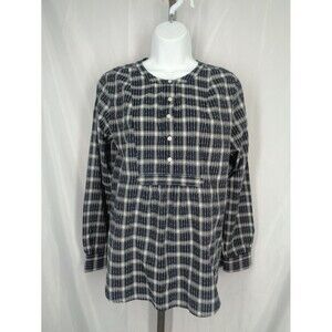 Loft Plaid Babydoll Popover Tunic Top Shirt Size Small